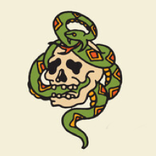 Traditional American style tattoo illustration- snake wrapped around a skull